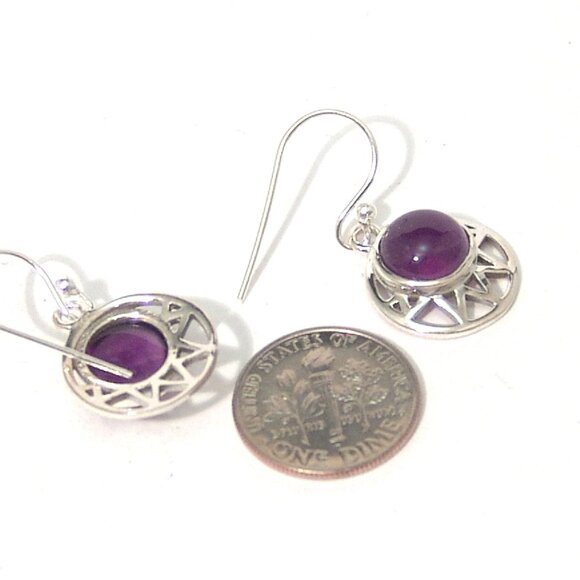 Sterling Silver Amethyst Earrings Dangle Genuine French Hooks 4.2 grams - Picture 3 of 3
